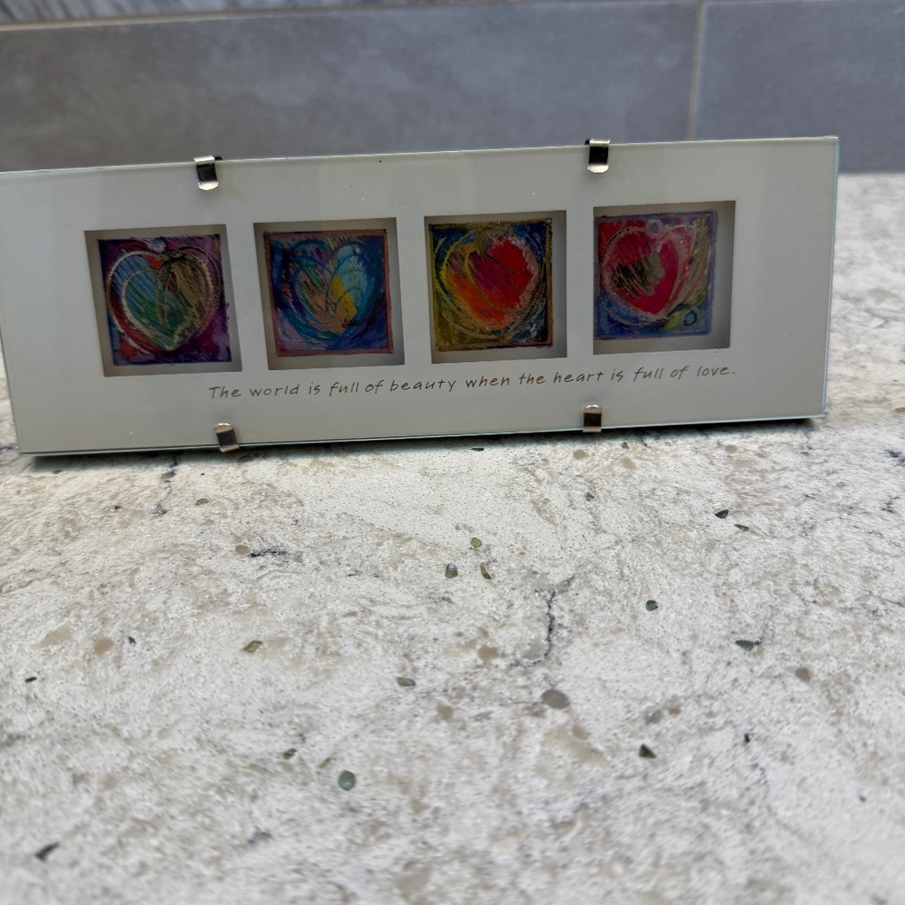 Unique Triple Matted Multicolor Desktop‎ Art Print Watercolor Hearts 9' x 3'